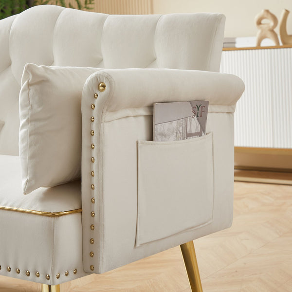 English Elm CREAM Velvet 2-Seater Sofa with Gold Metal Legs, Foam Cushion Comfort, Solid Wood Frame, Compact Luxury W588P165684