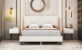 English Elm Simple Queen Size Upholstered Bed Frame With Rivet Design, Modern Velvet Platform Bed With Headboard, Beige