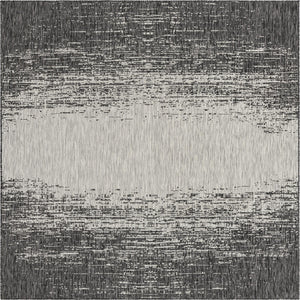 Unique Loom Outdoor Modern Ombre Machine Made Abstract Rug Charcoal Gray, Ivory/Gray 7' 10" x 7' 10"