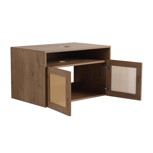 English Elm 30" Imitative Oak Wall-Mount Vanity Cabinet, 2 Soft-Close Doors, Scratch & Water-Resistant Plywood Finish W999P342103