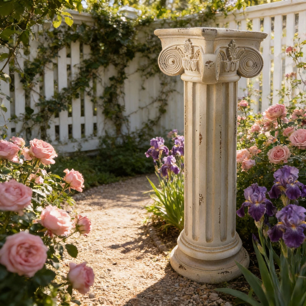 English Elm Pedestal Roman Column Plant Stand Aged Stone Magnesium Oxide Indoor Outdoor Display W5230P450590