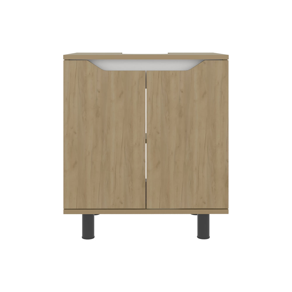 English Elm Marlo Compact Under-Sink Cabinet with Cut-Out Back, Two Doors, Open Lower Shelf, Modern Storage Oak 27.56 L x 25.59 W x 5.12 H B200P368103