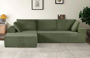 English Elm Cozyform Convertible Sectional Sofa In Dark Green Corduroy, No Assembly, Versatile Comfort & Style B2735P359709