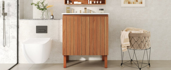 English Elm Christopher Knight Home® - 30" Modern Bathroom Vanity with Ceramic Sink, Natural Wood Grain, 45° Handle, Soft-Close, Ample Storage N817P245325N