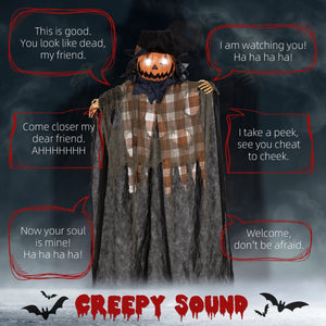 English Elm Homcom 6' Life-Size Hanging Pumpkin Ghost With Light-Up Eyes, Sound Activation & Creepy Audio Effects W2225P229449