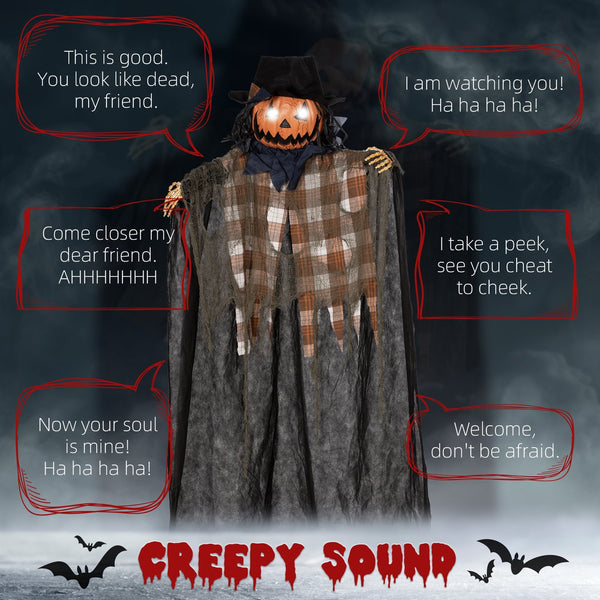 English Elm Homcom 6' Life-Size Hanging Pumpkin Ghost With Light-Up Eyes, Sound Activation & Creepy Audio Effects W2225P229449