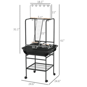 English Elm Bird Parrot Activity Stand with Fir Wood Perches Steel Frame and Rolling Casters T3971P438063