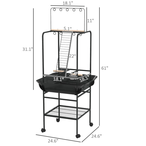 English Elm Bird Parrot Activity Stand with Fir Wood Perches Steel Frame and Rolling Casters T3971P438063
