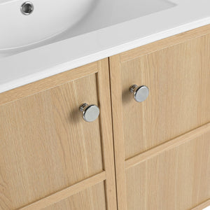 English Elm 24" Modern Wall Vanity with Ceramic Sink, Oak Plywood Cabinet, 2 Soft-Close Doors, Handles Included W1972S00021