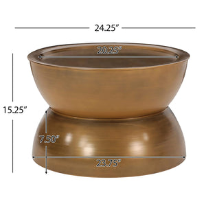 English Elm Christopher Knight Home® - METAL Hourglass Coffee Table with Brushed Antique Brown Finish, Hammered Iron Texture, Durable Edge Trim Gold 72227.00GLDBRSANT