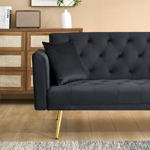 English Elm 71-inch Velvet Foldable Sofa Bed for Two, Retro American Style, Gold Legs, 600LB Capacity, Compact W1658P321766