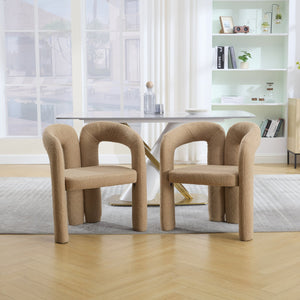 English Elm Contemporary Velvet Upholstered Barrel Accent Chair Set of 2 with Foam Seat, Steel Frame, Plush Upholstery Camel Teddy W395P224766