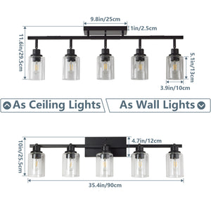 English Elm 5-light Matte Black Track Fixture Rotatable Spotlights with Clear Glass Shades for Kitchen W1340P456179
