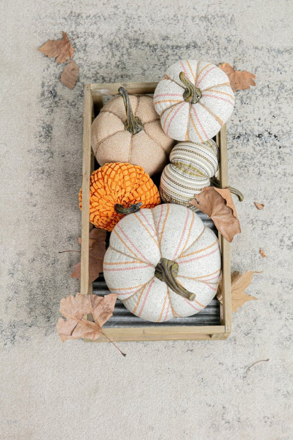 English Elm Set Of 2 Fabric Weighted Pumpkins - Natural Beige Fall Decor For Thanksgiving & Harvest Vignettes W2078P246680-GIGA