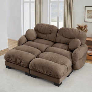 English Elm Teddy Fleece Modular Cloud Sofa with Curved Silhouette Ottomans and Lumbar Pillows Brown W5656S00057