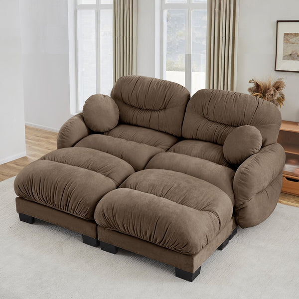 English Elm Teddy Fleece Modular Cloud Sofa with Curved Silhouette Ottomans and Lumbar Pillows Brown W5656S00057