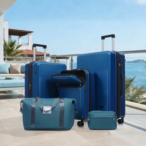 English Elm Luggage 5 Piece Hardside Abs Set with Front Access Carry on and Tsa Spinner Wheels Blue N732P391579C