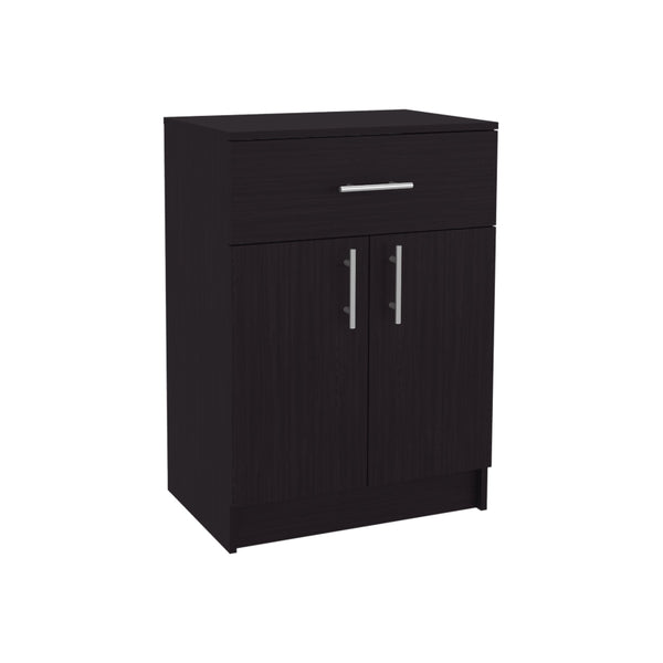 English Elm Mayorca Multistorage Pantry Cabinet Black Wengue with Drawer, Wide 23.6" Top, 2 Shelves, Foldable Lock B200P286970