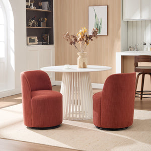 English Elm Set Swivel Barrel Accent Chair Armless Linen Upholstered Compact Seat for Dining Vanity Bedroom Orange W3244P454057