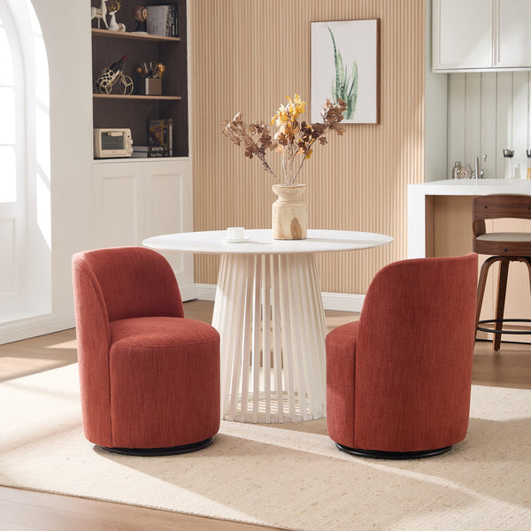 English Elm Set Swivel Barrel Accent Chair Armless Linen Upholstered Compact Seat for Dining Vanity Bedroom Orange W3244P454057