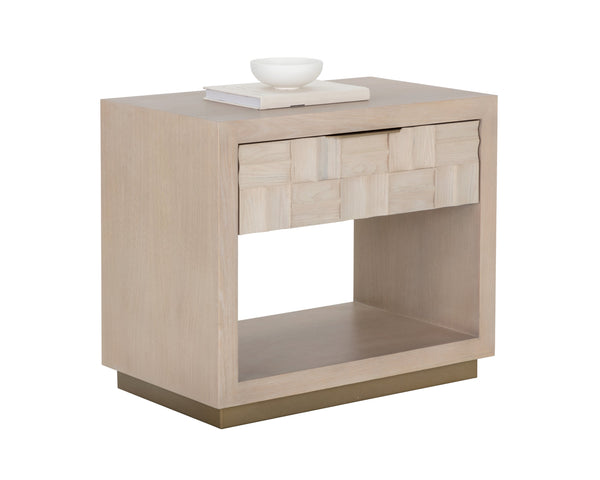 Sunpan Akava Nightstand - Contemporary Light Oak Wood Design with Gold Accents for Modern Bedrooms