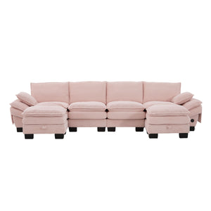 English Elm Sectional Modular Cloud Sofa Deep Corduroy Upholstered Comfort for Living Room Studio Pink W395S00134