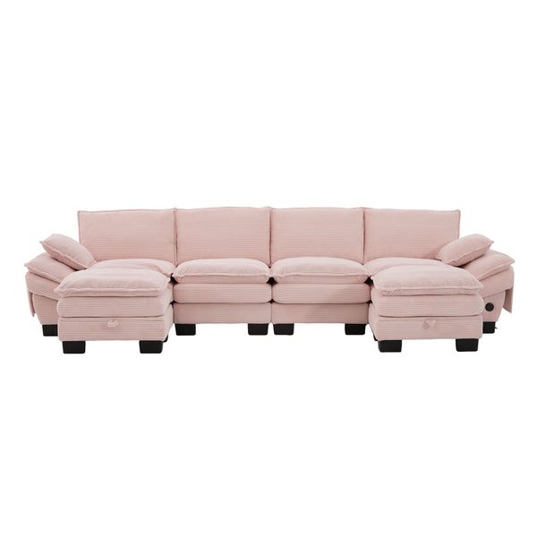 English Elm Sectional Modular Cloud Sofa Deep Corduroy Upholstered Comfort for Living Room Studio Pink W395S00134