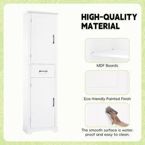 English Elm Tall Bathroom Storage Cabinet with Slim Profile, Adjustable Shelves, Anti-Tip Safety & Painted MDF Finish White N725P246463K