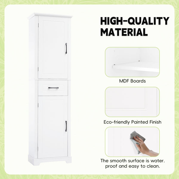 English Elm Tall Bathroom Storage Cabinet with Slim Profile, Adjustable Shelves, Anti-Tip Safety & Painted MDF Finish White N725P246463K