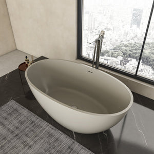 English Elm 55 Inch Solid Surface Freestanding Soaking Tub Matte Beige Spa Style Bathtub W1613P371990