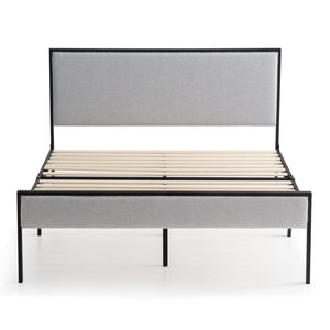 English Elm Edenbrook Metal Platform Bed with Upholstered Headboard, Gray King — 800lb Slat Support, Easy Assembly B350P394801