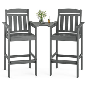 English Elm Tall Adirondack Chairs Set of 2 with Removable Tray & Umbrella Hole, Wood-Grain HDPE Bar Stools for Patio Comfort and Durability Grey T3623P408129
