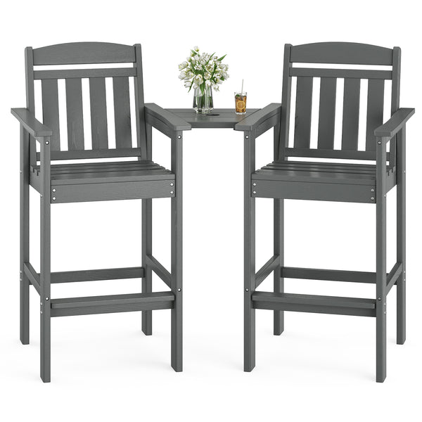 English Elm Tall Adirondack Chairs Set of 2 with Removable Tray & Umbrella Hole, Wood-Grain HDPE Bar Stools for Patio Comfort and Durability Grey T3623P408129