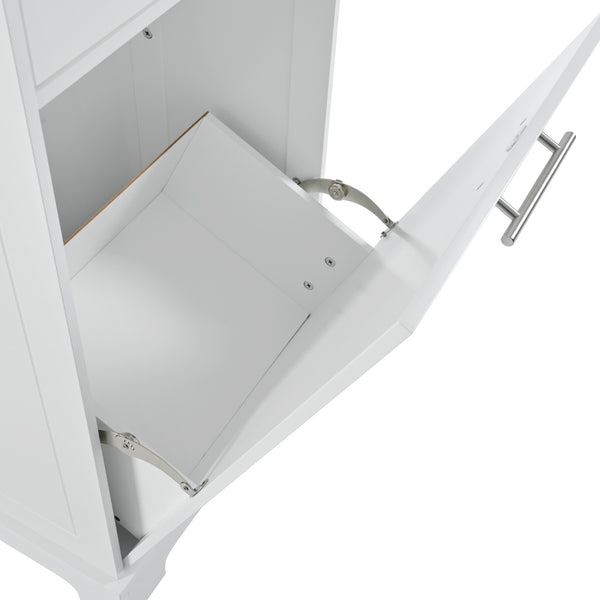 English Elm K&K Fluted Kitchen Island Cart with Tilt-Out Trash, Charging Station, Hidden Wheels & Ample Storage White N707P221571W