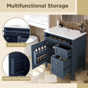 English Elm 30'' Modern Bathroom Vanity With Soft-Close Drawers, Tip-Out Storage & Elegant Roman Legs, White SW000122AAC-2