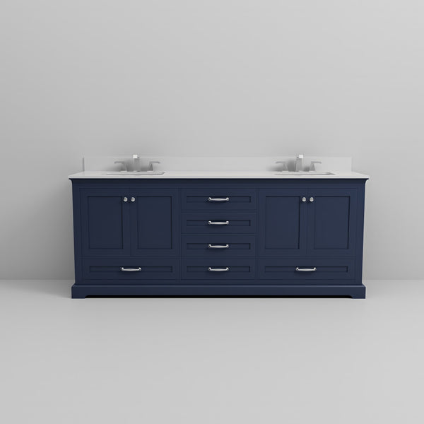 English Elm Navy Double Bath Vanity 80" W x 22" D with White Quartz Top, Soft-Close Storage & Chrome Faucet Set B2731P258409