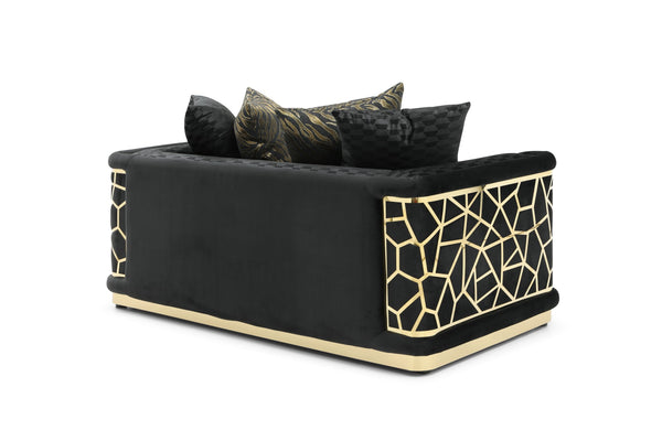 English Elm Talia Chic Micro Suede Loveseat with Patterned Arms, Gloss Brass Trim & Kiln-Dried Hardwood Frame Black 35 L x 26 W x 69 H B078P301560