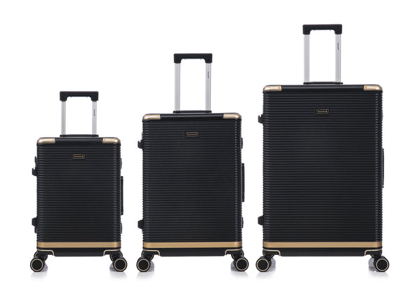 English Elm Luggage Set 3 Piece Polycarbonate Aluminum Frame Hard Shell Travel Suitcases with Lock Black T3292P361538