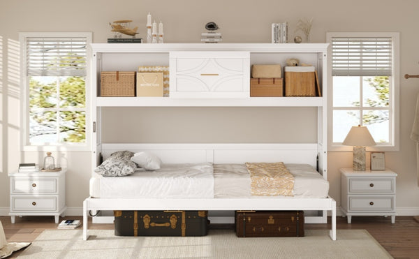 English Elm Twin Size Murphy Bed With Charging Station & Storage Drawer – Stylish, Space-Saving Solution! N7090004019K-GIGA