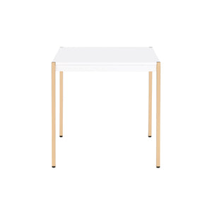 English Elm Modern Minimalist End Table with White Wood Top and Gold-Finish Metal Legs for Chic Living Spaces White+Gold 28 L x 28 W x 5 H B2741P335225
