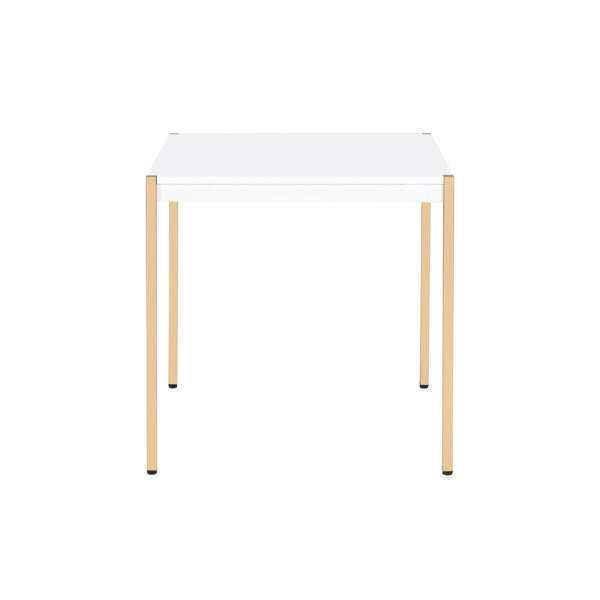 English Elm Modern Minimalist End Table with White Wood Top and Gold-Finish Metal Legs for Chic Living Spaces White+Gold 28 L x 28 W x 5 H B2741P335225