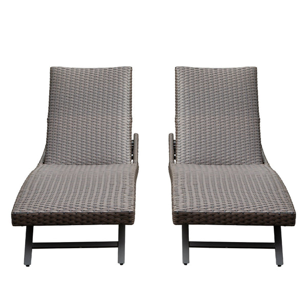 English Elm 2-Piece Aluminum Wicker Outdoor Chaise Lounge with Quick-Dry Cushions, 4 Recline Positions, Wheels W1859P360203