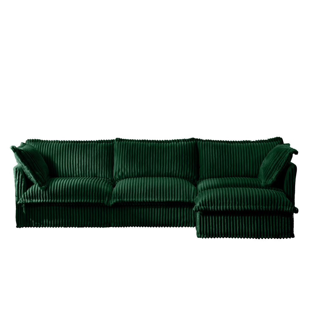 English Elm L-Shaped Slipcovered Sectional Sofa - Cloud Comfort With Convertible Ottoman, Green Corduroy & 2 Pillows W3041S00082