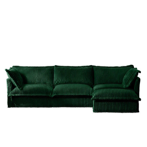 English Elm L-Shaped Slipcovered Sectional Sofa - Cloud Comfort With Convertible Ottoman, Green Corduroy & 2 Pillows W3041S00082