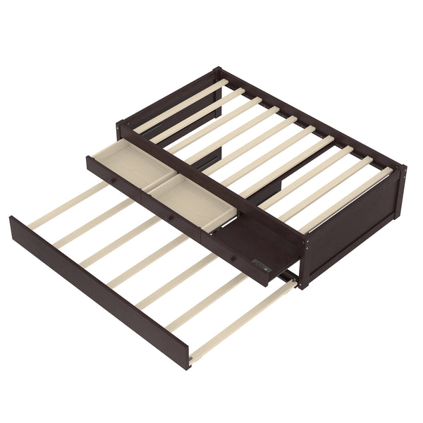 English Elm Twin Triple Metal Bunk Bed Matte Powder Coated Frame with Full Safety Guardrails Espresso W1580S00386
