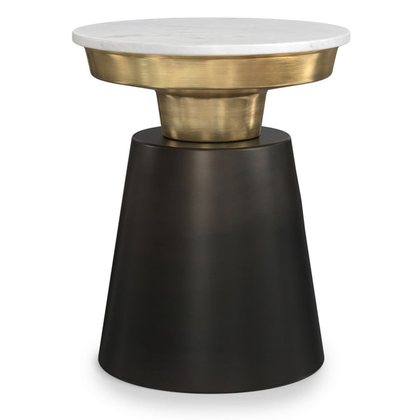 English Elm Jaxine Black & Gold Side Table with White Marble Top — 16" Round Contemporary End Table, Sturdy Metal Base B136P203473