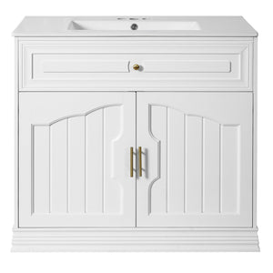 English Elm 36" Luxurious Bathroom Vanity with Ceramic Sink and Soft-Close Doors, Solid Wood Frame, Adjustable Shelves White N710P288944K