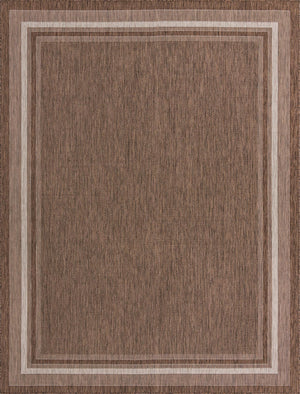Unique Loom Outdoor Border Soft Border Machine Made Border Rug Brown, Ivory/Gray 9' 0" x 12' 0"