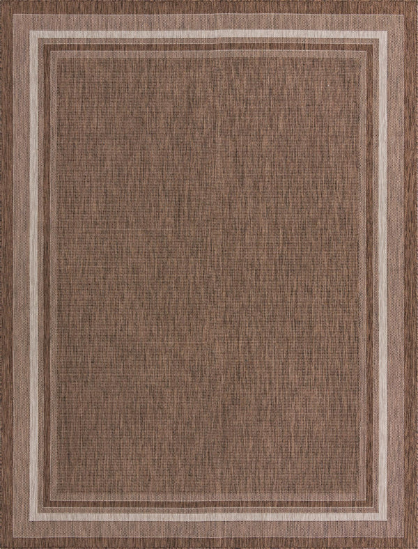 Unique Loom Outdoor Border Soft Border Machine Made Border Rug Brown, Ivory/Gray 9' 0" x 12' 0"