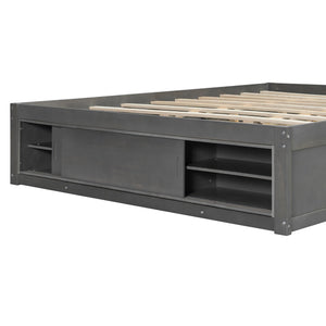 English Elm Queen Platform Bed with Four Storage Drawers Footboard Cubby Modern Low Profile Frame Gray LP000138AAE